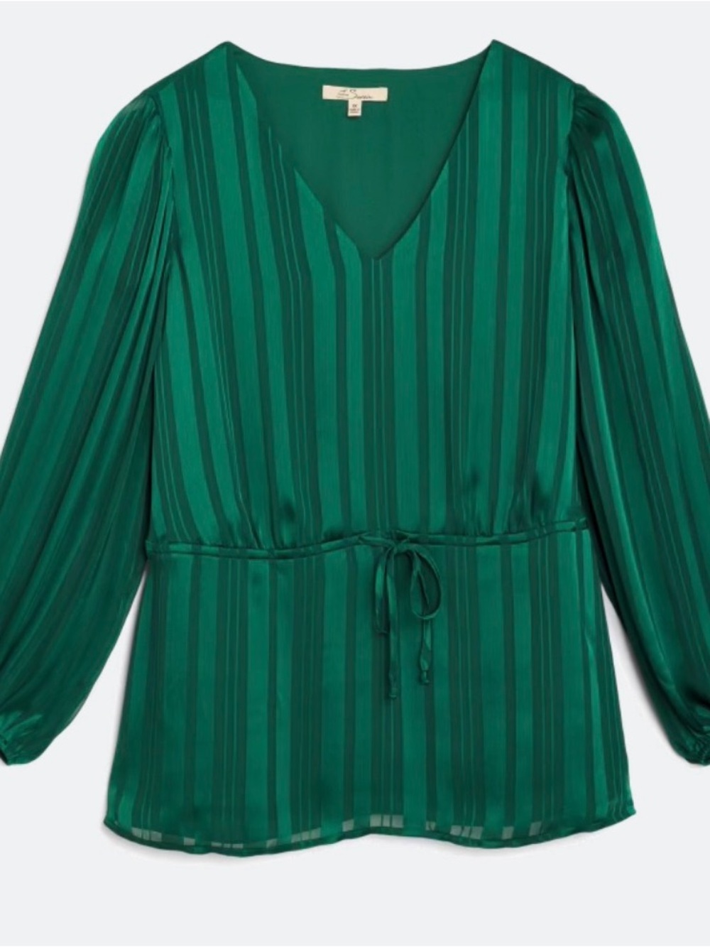 Les Serin V-Neck Long-Sleeve Striped Blouse in Emerald Green